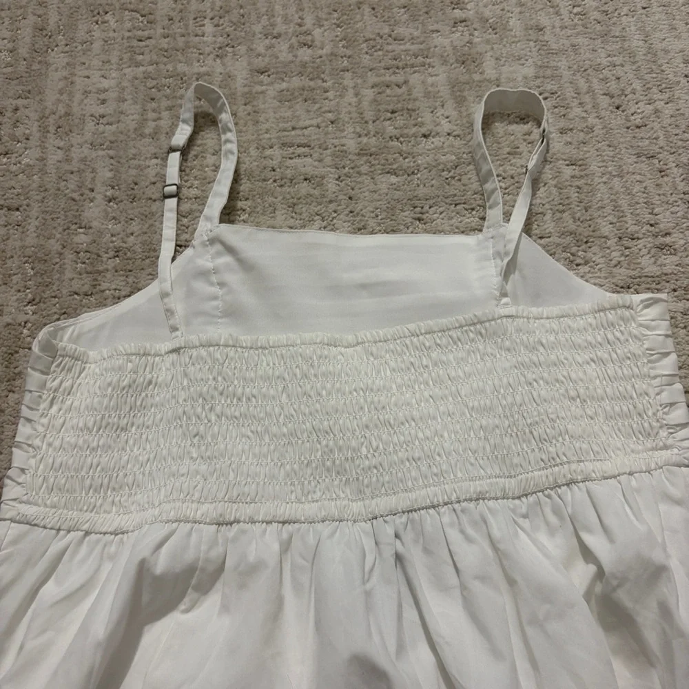 Abercrombie girls white ruched cotton blend poplin sleeveless dress BNWT